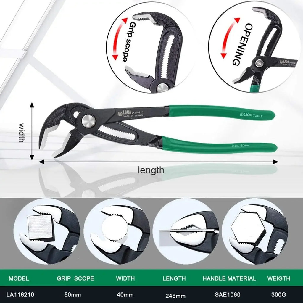 LAOA 12-Speed Quick-Adjusting Water Pump Pliers, Large-Opening Multi-Purpose Water Pipe Pliers, Push-Button Type