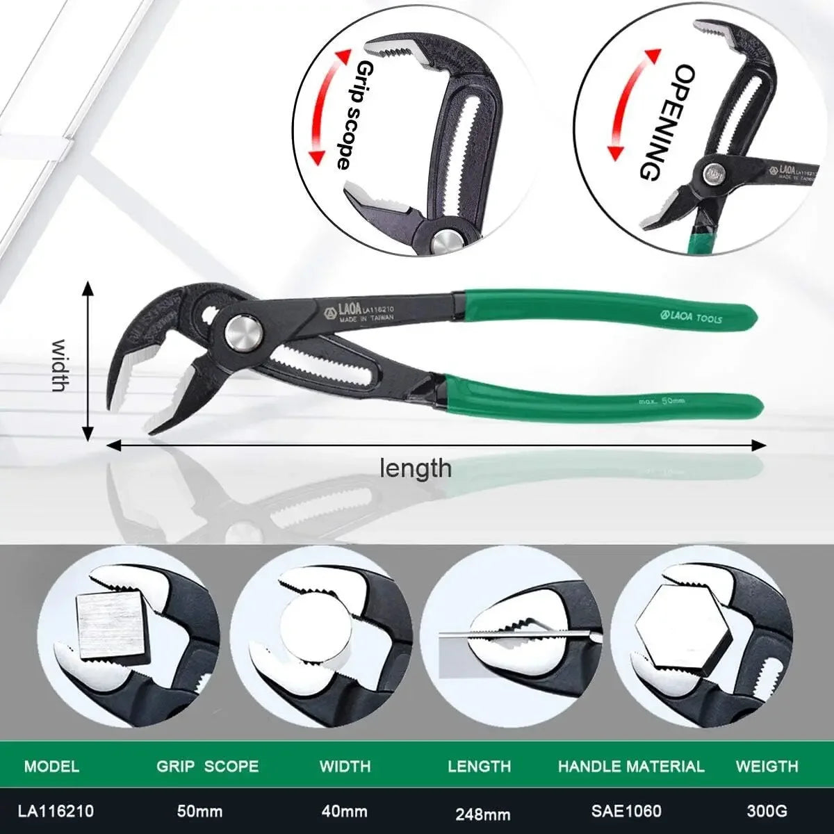 LAOA 12-Speed Quick-Adjusting Water Pump Pliers, Large-Opening Multi-Purpose Water Pipe Pliers, Push-Button Type