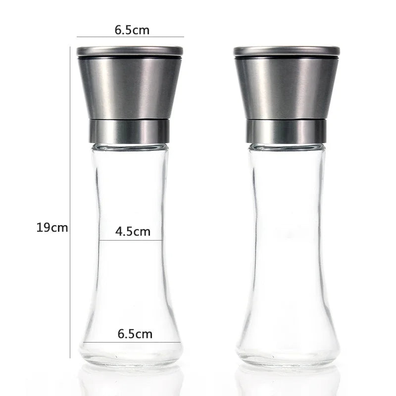 180/200ML Stainless Steel Glass Pepper Grinder Manual Salt Pepper Mill Kitchen Gadget Spice Bottle Grinder Mill Household Tool