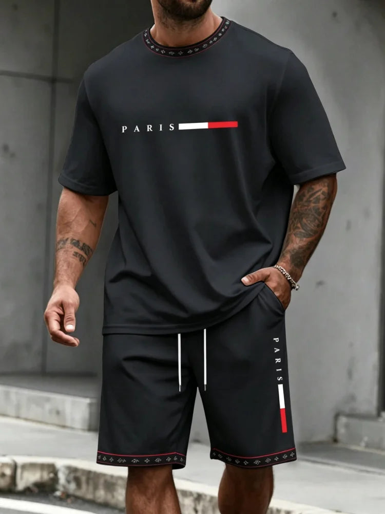 Men's Tracksuit 2 Piece O-neck Short Sleeve Shirt Shorts Set Men's Running Suit Plus Size T shirts Man Clothing Summer T-shirt