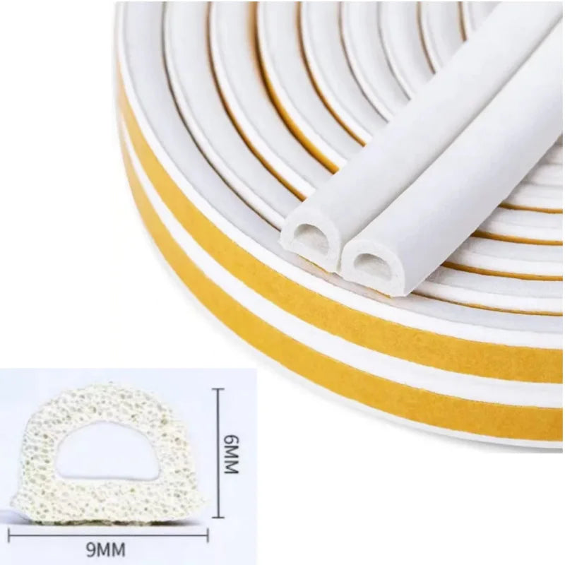 5/10M D-Shape Door Weather Seal Strip Gap Filler Soundproof Windbreak Rubber Foam Self-Adhesive Door Window Sealing Strip