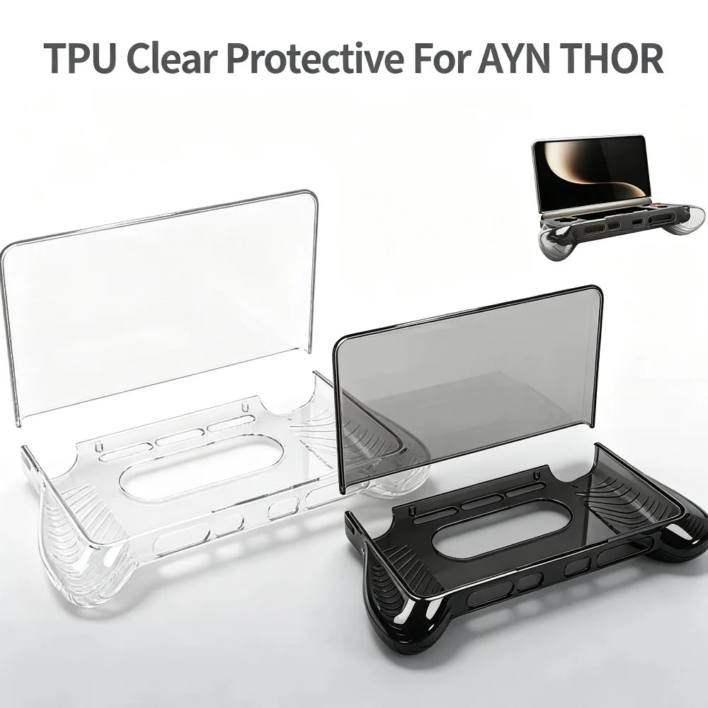 TPU Clear Protective Case For AYN THOR Gaming Accessories Dual Screen Flip Up Shell Transparent Game Console Protective Cover