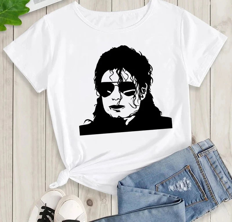 Michael Jackson Graphic Printed Tshirt Harajuku Rock Fashion Casual Short Sleeve Crew Neck Plus Size T Shirt Women