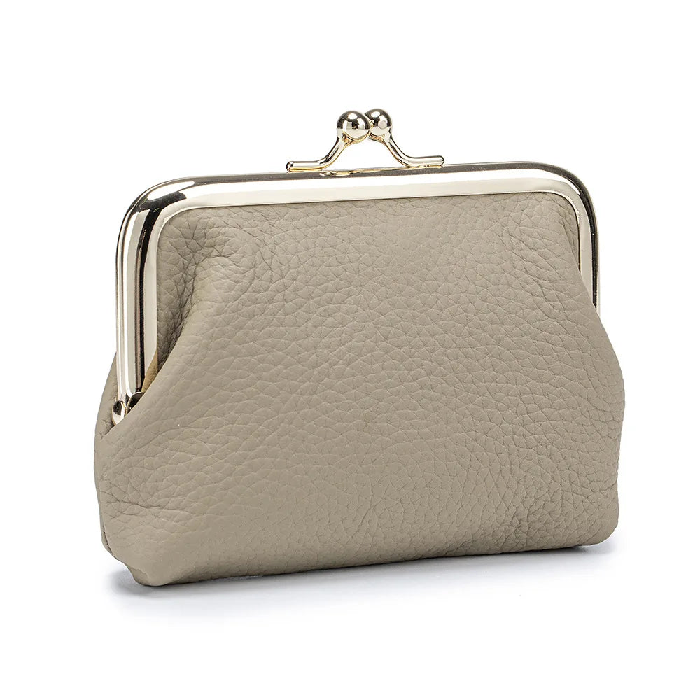 Women's Kiss Lock Crossbody Bag Genuine Leather Mini Handbags Kiss Clasp Crossbody Shoulder Bags Coin Purse Messenger Handbag