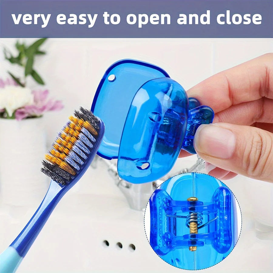 5pcs Portable Toothbrush Head Cover Clips Plastic Dustproof Head Germproof Protector Caps Travel Hiking Camping Bathroom