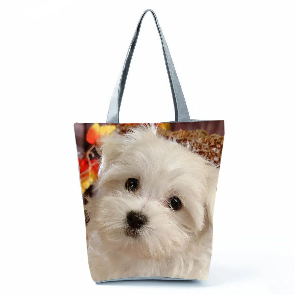 Cute Maltese Dogs Print Handbags Casual Women Shopping Bag Large Capacity Foldable Shoulder Bags Eco Reusable Travel Beach Totes