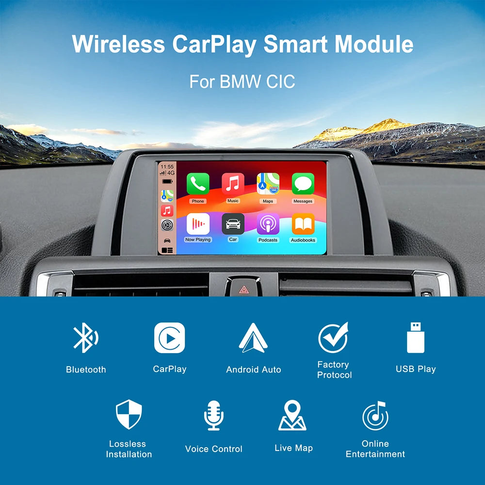 Wireless CarPlay Android Auto for BMW X6 E71 X5 E70 F15 EVO BNT CIC System with AirPlay Functions Support Reversing camera
