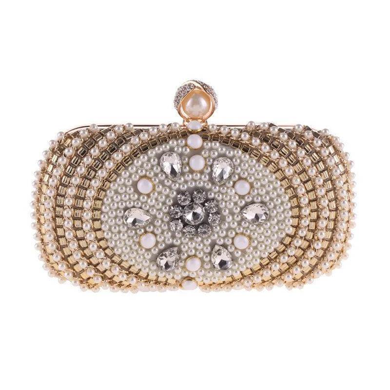 Charming fashion womens dinner bag large capacity European and American heavy industry Pearl evening bag girl