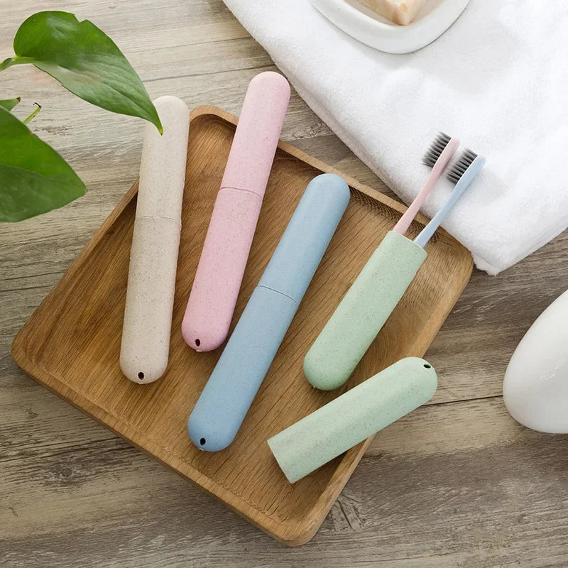2 Pcs/Set Lightweight and Portable Travel Straw Toothbrush Holder, Breathable and Washable Toothbrush Storage Box