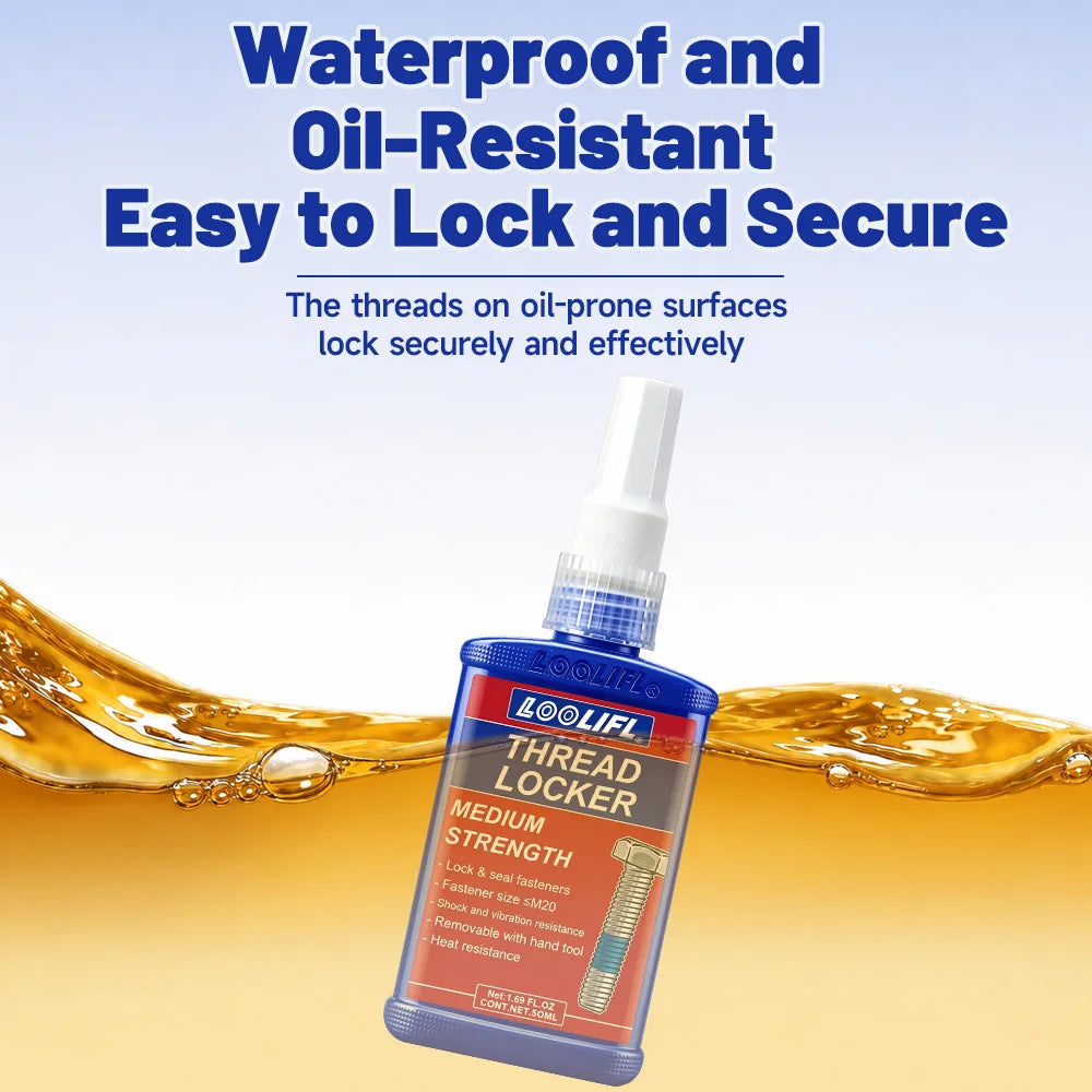 LOOLIFL 243 Blue 50ml Threadlocker 50ml Medium Strength Removable Screw Lock Glue Anti Loose Thread Sealant for Metal Fasteners