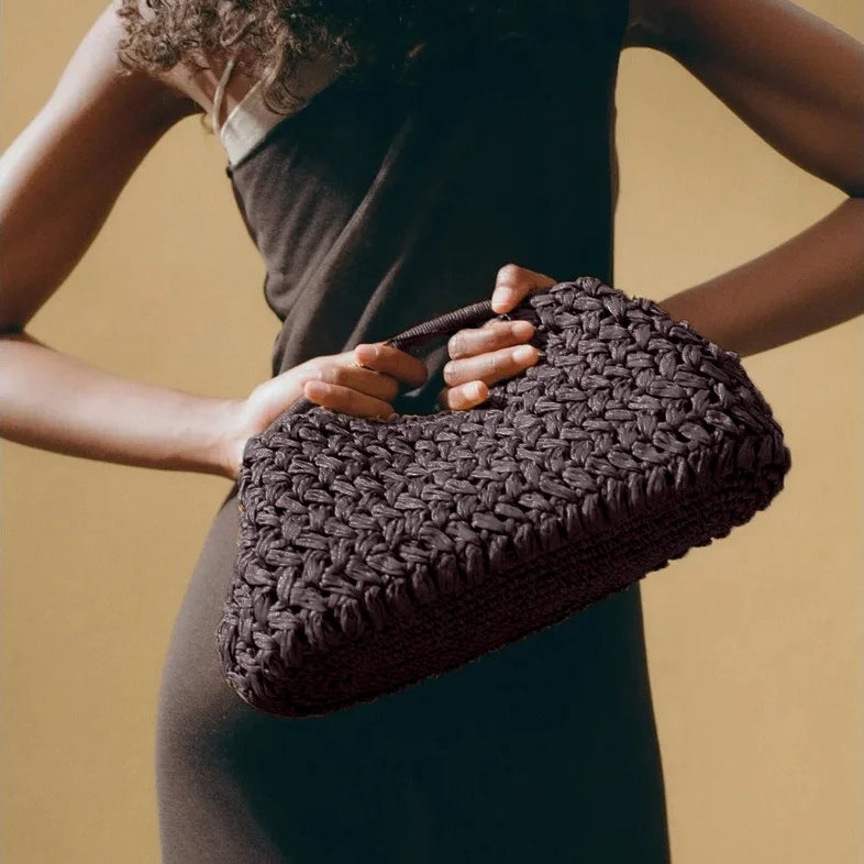 Natural Fiber Clutch Bag brown Raffia handmade Knitted summer beach handbag 2025 new for women