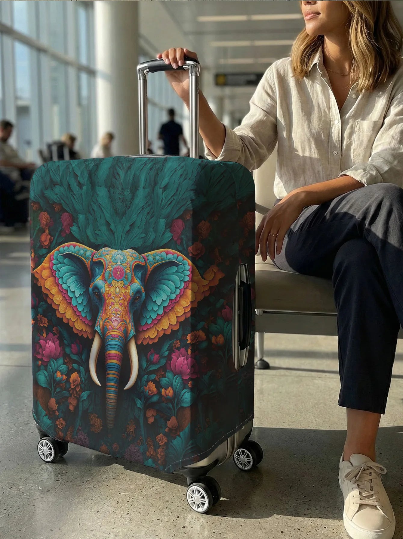 Elephant Flower Luggage Protective Cover, suitable for 18-32 inch luggage covers, luggage handle gloves, travel accessories
