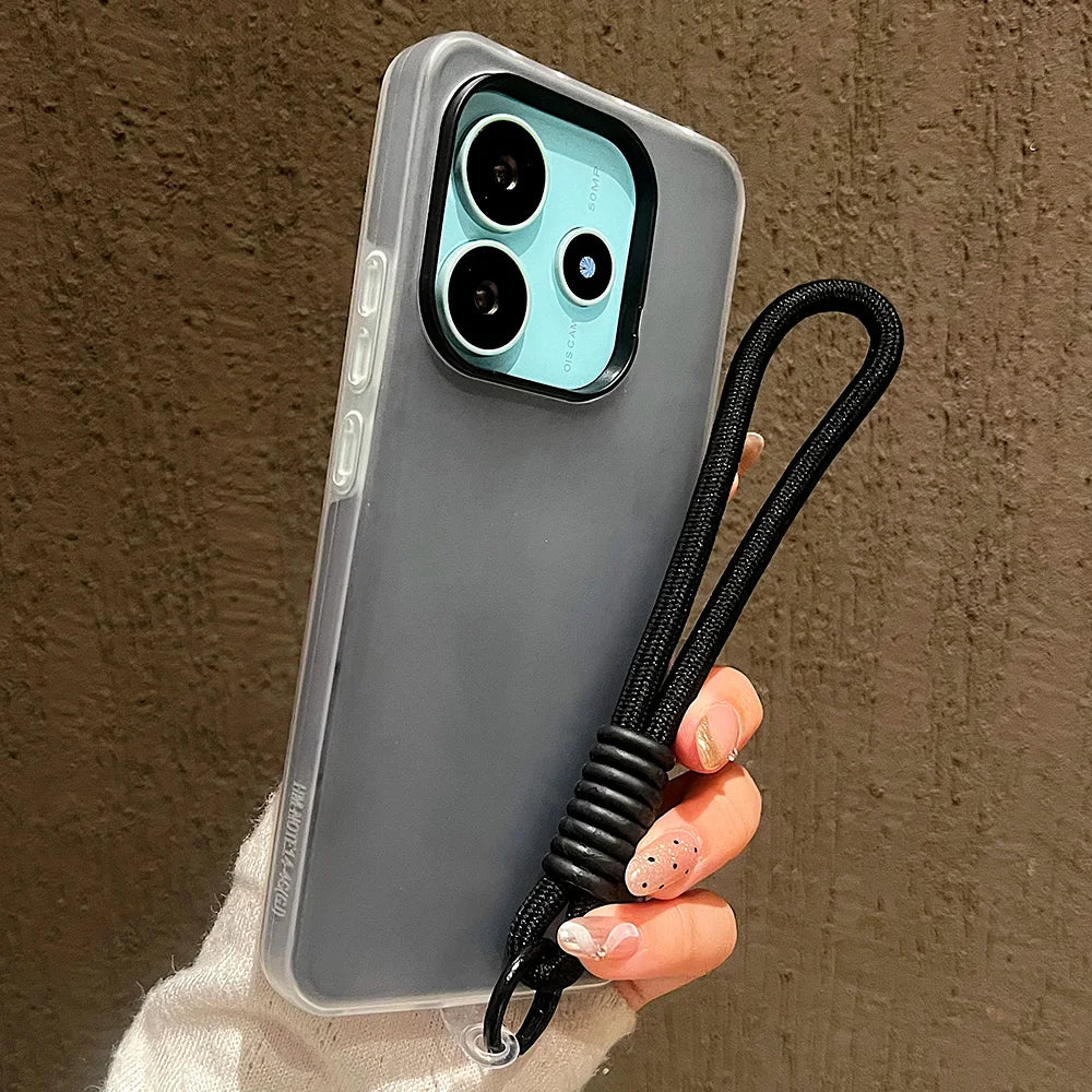 Luxury With Lanyard Matte Candy Phone Case For Xiaomi Redmi Note 15 14 Pro Plus 5G 13 12 12S 11 14C 13C Shockproof Bumper Cover