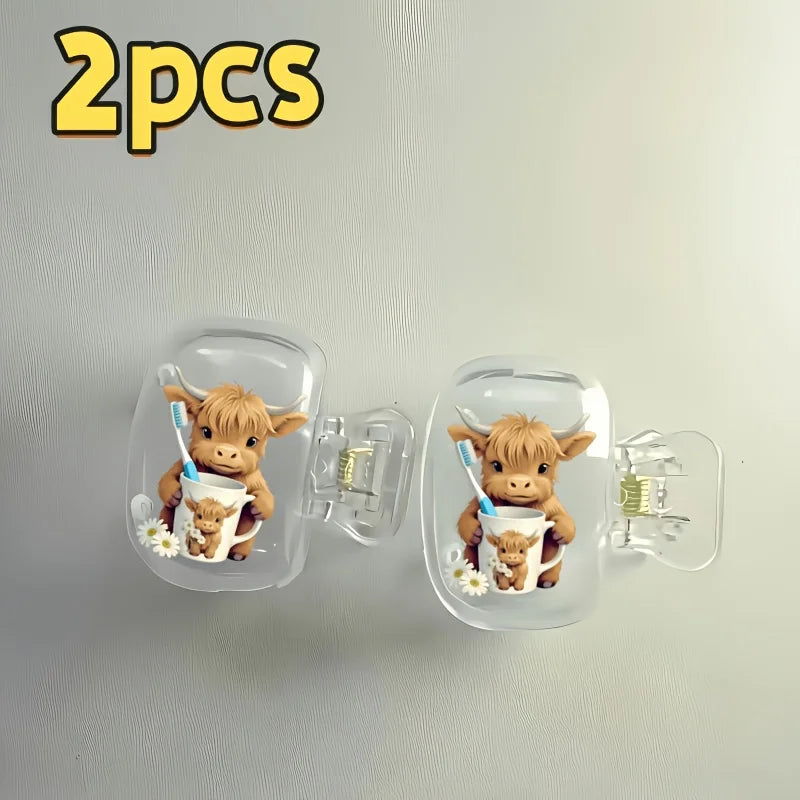 2pcs Highland Cow Portable Toothbrush Case Ideal for Home and Travel Use Perfect Party Holiday Gifts For Family Friends Women