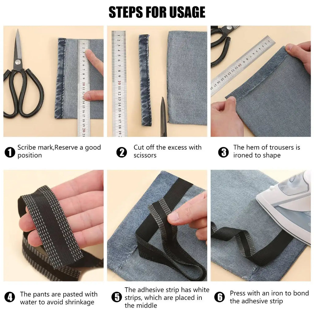 1-5M Self-Adhesive Pant Paste Tape Iron-on Hem Tape Trousers Leg Edge Shorten Sewing Tool DIY Sewing Fabric Clothing Accessories