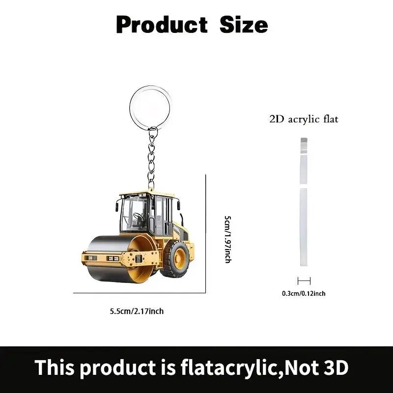 Lightweight Key Ring Pendant Party Gift Forklift Tractor Construction Truck Cartoon Roller Model Car 2D Flat Excavator Keychain