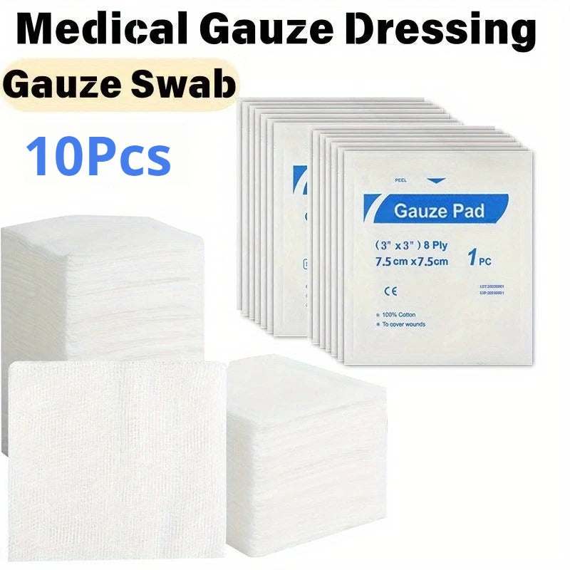 10Pcs Sterile Gauze Pads 7.62x7.62cm Individually Packed Highly Absorbent Soft Non-Woven for Wound Care First Aid Refill