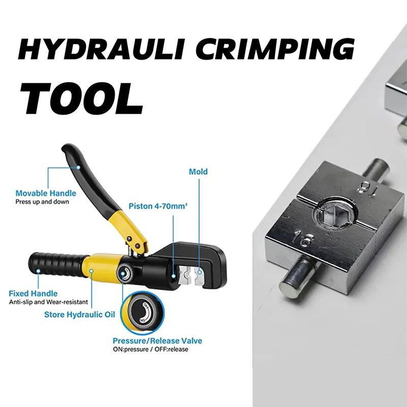 4-70mm² Hydraulic Crimping Pliers YQK-70 Pressure 8T Home Hydraulic Tools Hydraulic Pliers DIY Cable Terminal Crimping Pliers