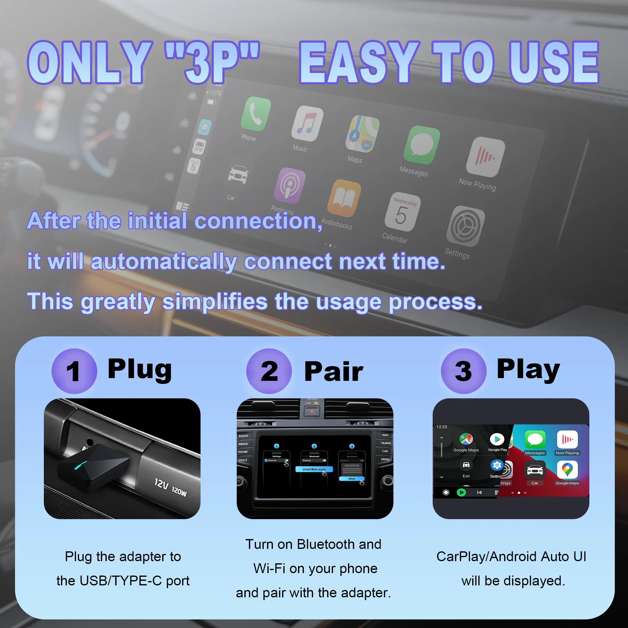 For Hyundai Kia Mazda Mini U3 Smart Box Wireless Carplay Adapter& Android Auto Dongle OTA For Car Wired to Wireless CP/AA