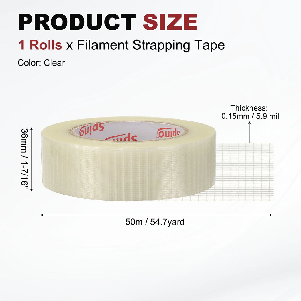 1-12Roll 50Meter Filament Strapping Tape 5.9 Mil Heavy Duty Fiberglass Mesh Reinforced Packaging Clear Waterproof Adhesive Tapes