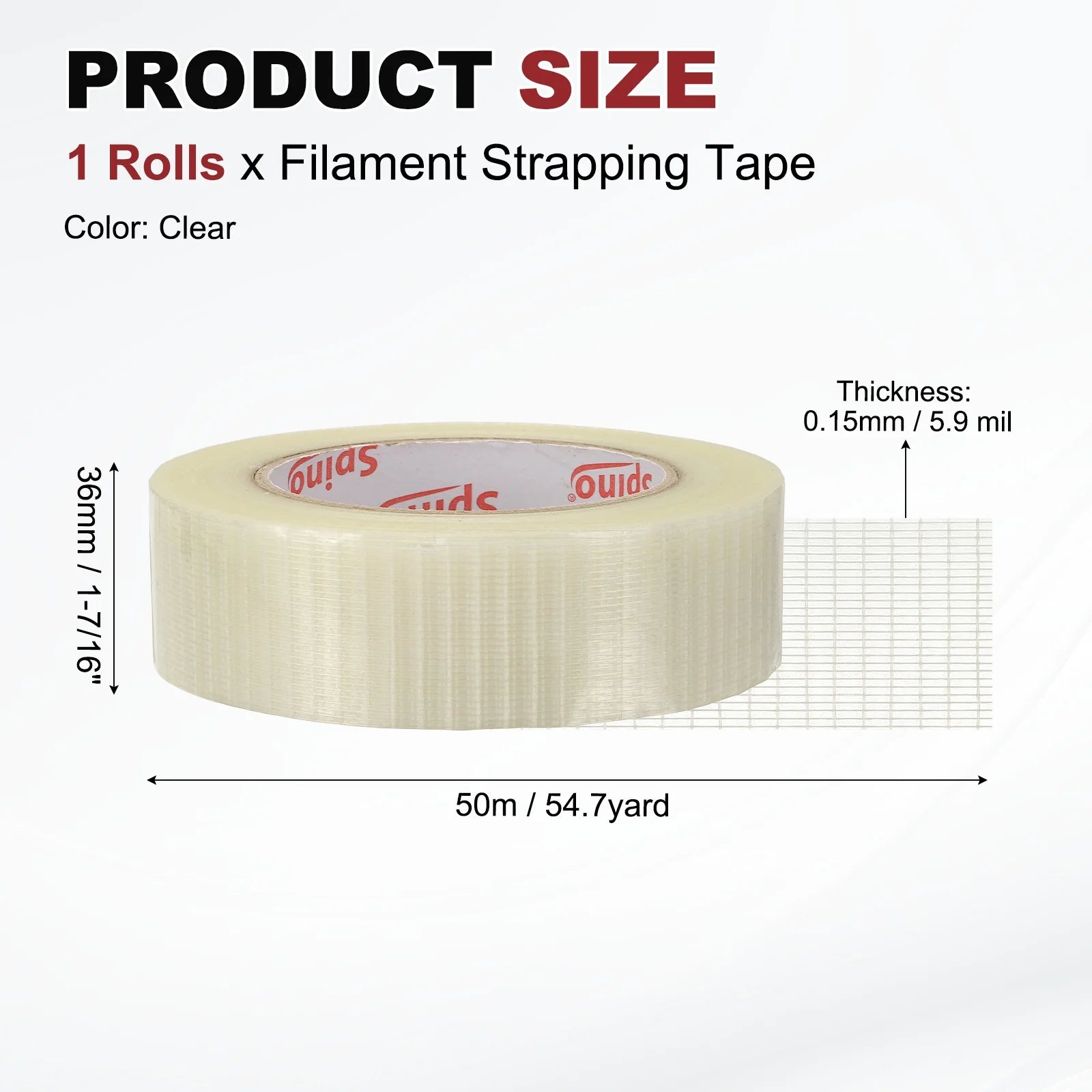 1-12Roll 50Meter Filament Strapping Tape 5.9 Mil Heavy Duty Fiberglass Mesh Reinforced Packaging Clear Waterproof Adhesive Tapes