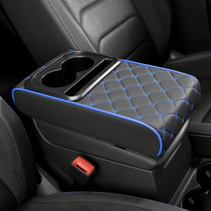 PU Leather Car Center Console Storage Height Pad with Cup Holder, Phone Card Slot, Dual Pockets or No Pocket Storage