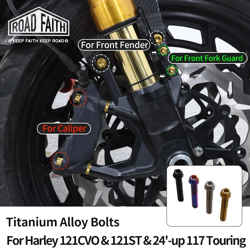 Road Faith Titanium Alloy Motorcycle Caliper Bolt Front Fender Bolts Anti-theft For HD 121CVO 121ST 24-up 117 Road/ Street Glide