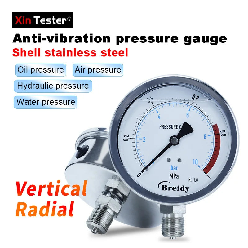 Xin Tester 0-60mpa Anti-vibration Pressure Gauge Radial/Axial Air Hydraulic Water Stainless Steel Oil Manometer Thread G1/4 G1/2