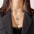 Vintage Multi Layered Moon Coin Moon Hamsa Hand Chain Necklaces for Women Boho Elephant Hearts Pendants Necklaces Jewelry