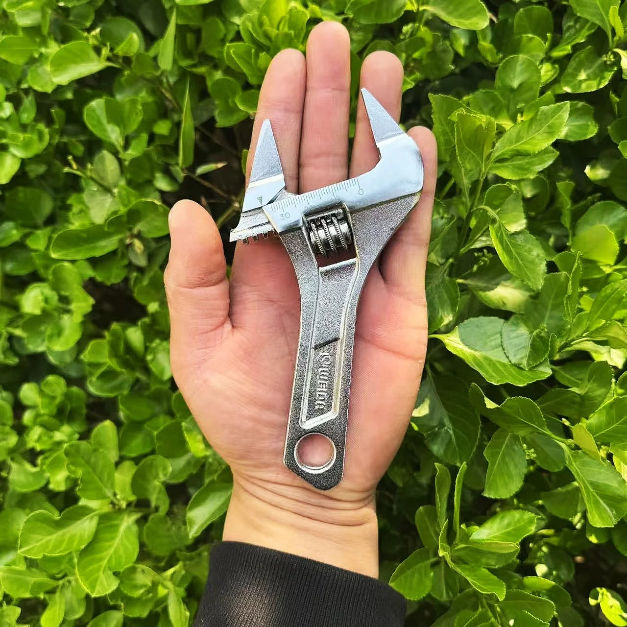 Ultra-Thin Adjustable Wrench with Large Opening Short Handle Mini Monkey Spanner Laser Scale Rubber Coated Key for Bathroom Tool