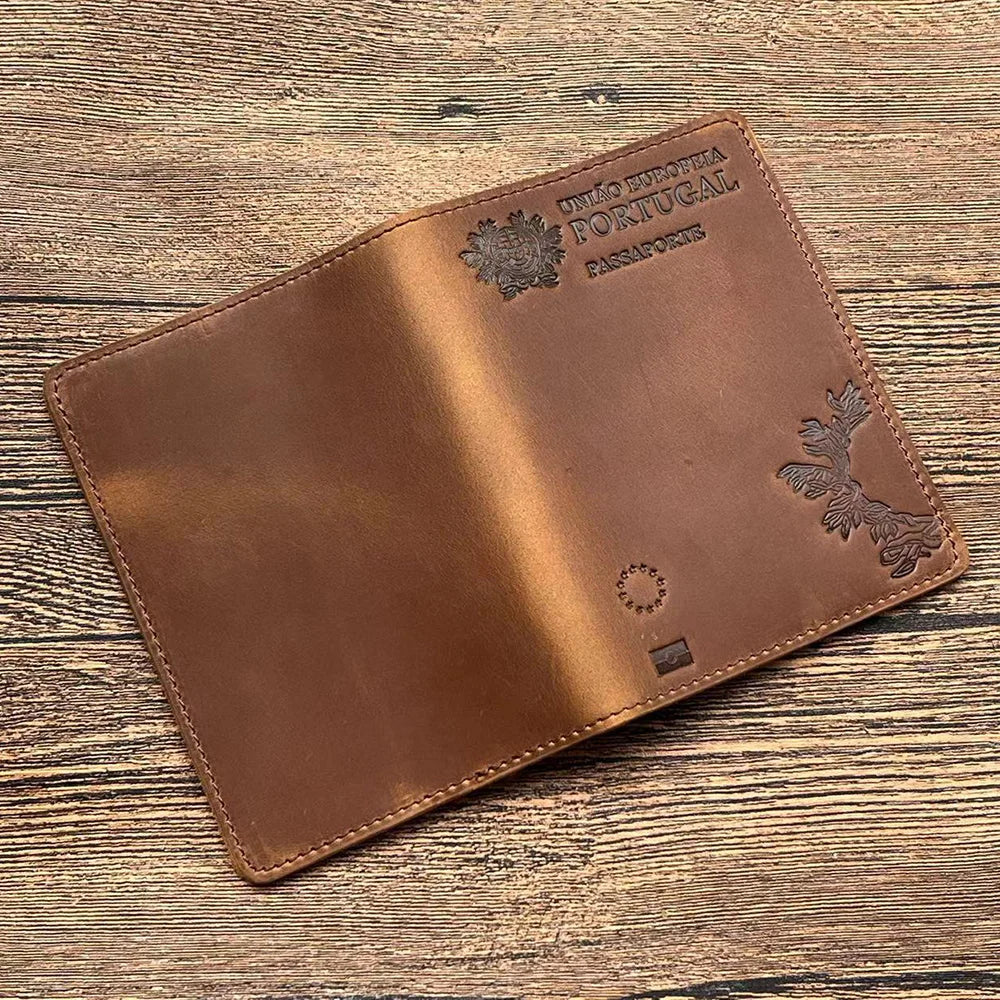 Unisex Genuine Leather Passport Cover Portugal Retro Cow Portuguese Passport Holder Protector Case Travel Wallet