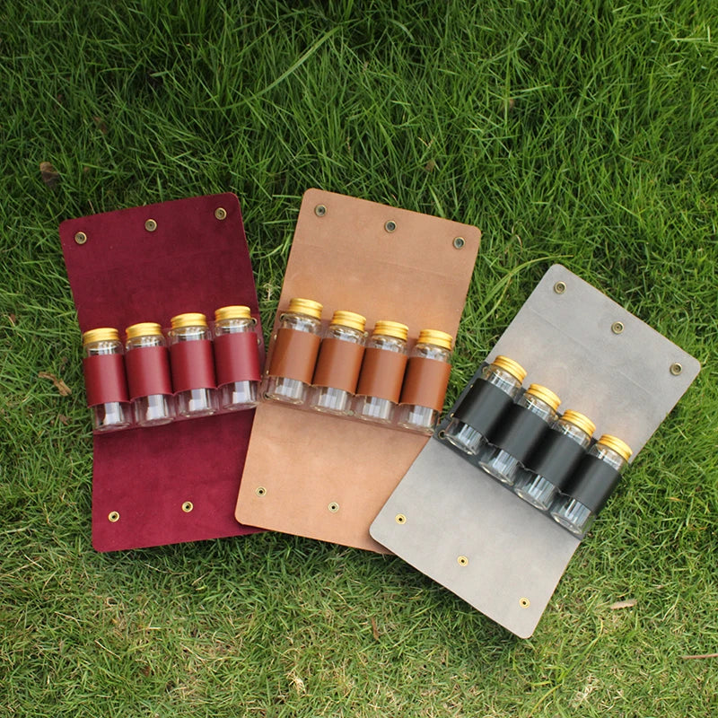 Portable Spice Bag with 4 Spice Jars, Folding leather Seasoning Storage Bag, Travel Spice Containers for Outdoor Camping BBQ Pic
