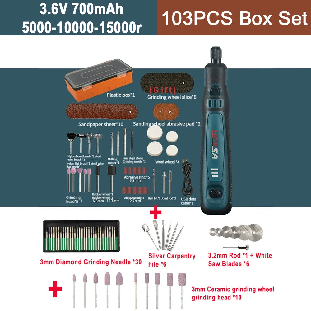 5000-20000r 4.2V Engraver Electric Drill Mini Grinder Engraving Pen Drilling Machine Cordless Rechargeable Micro Rotary Tool Kit