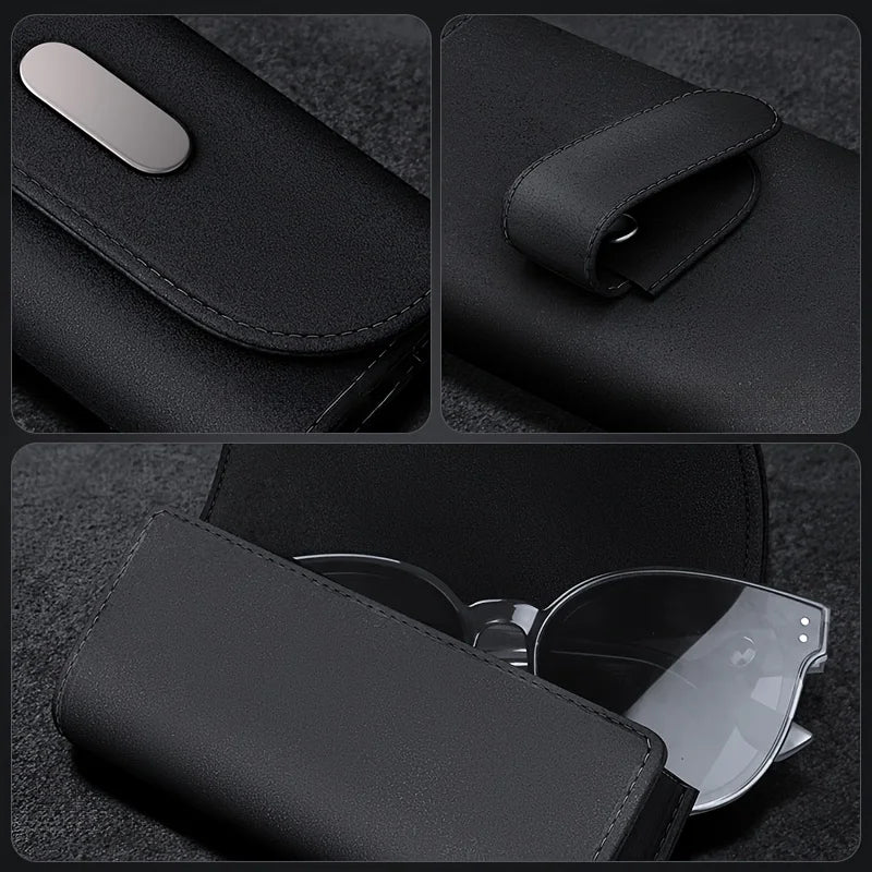 Lcars Car Sun Visor Glasses Case, Universal Pu Leather Glasses Holder Storage Box, Magnetic Closure Design, Suitable for Cars and Vehicles - Fits Most Car Models, Easy to Install