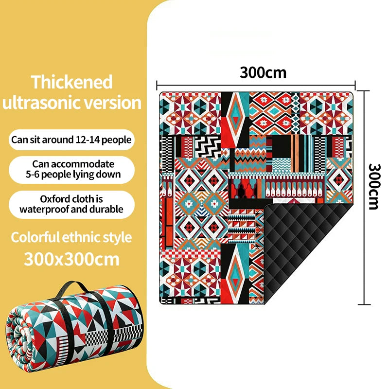 300x300cm Waterproof Picnic Mat Large Beach Blanket Machine Washable Outdoor Beach Mat With Carrying Handle For Camping Beach