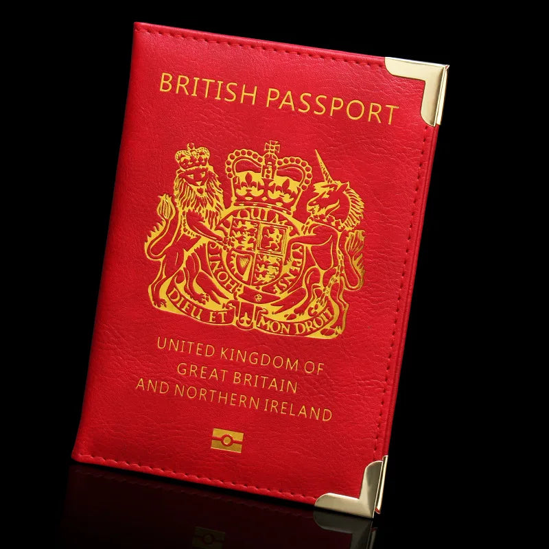 New British Copper Footed Passport Holder Leather Passport Cover Wallets Thin Metal Corner Passport Covers Travel Id Holder