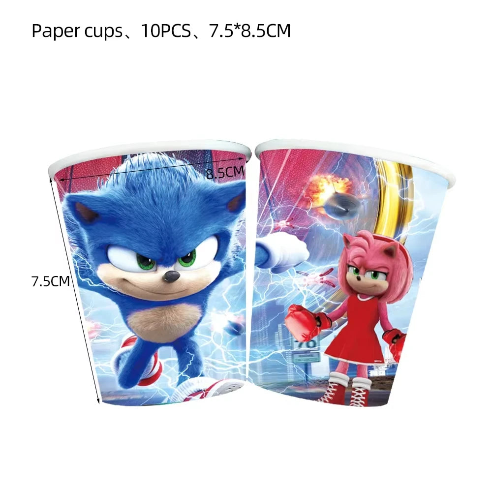 Sonic Birthday Party Supplies Hedgehog Action Figure Disposable Tableware Paper Plates Cup Knife Fork Spoon Baby Bath Toys