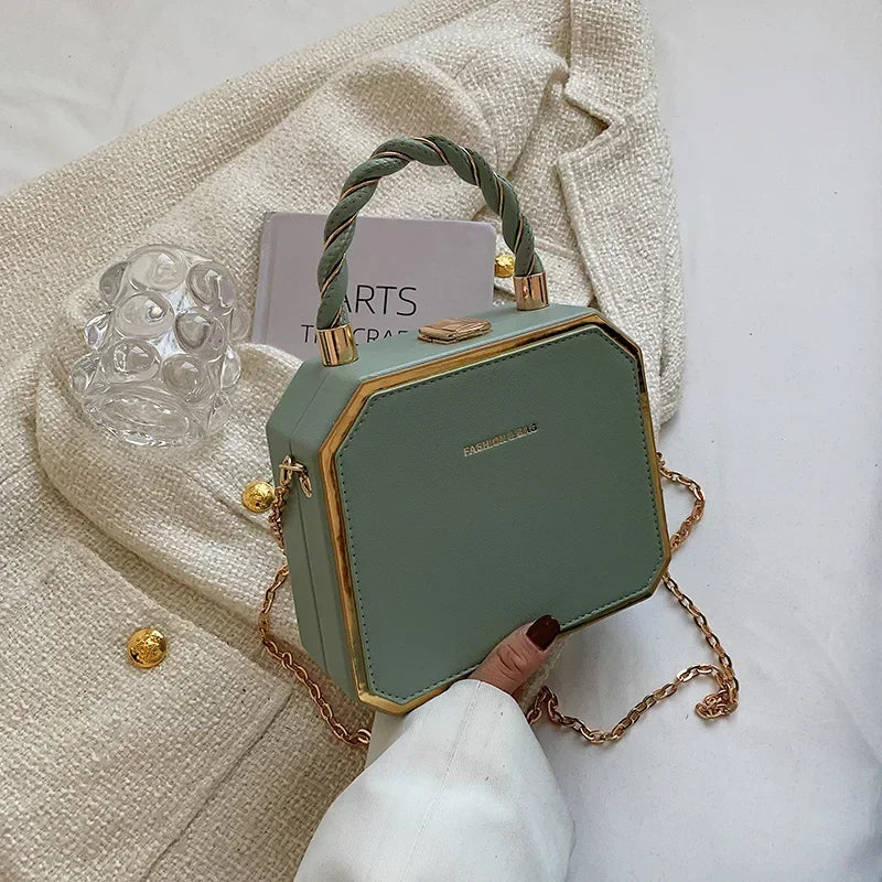 Hard Box Shape PU Leather Crossbody Bag with Short Rope Handle for Women 2022 Shoulder Handbags and Purses Lady Travel Cute Tote