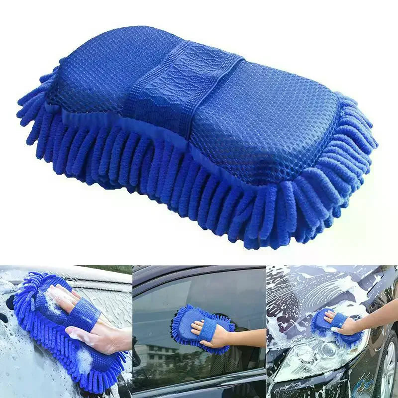 1/2Pcs Blue Microfiber Chenille Car Wash Kit, Auto Cleaning Sponge Pad Washing Glove Towel, Essential Auto Detailing Accessories