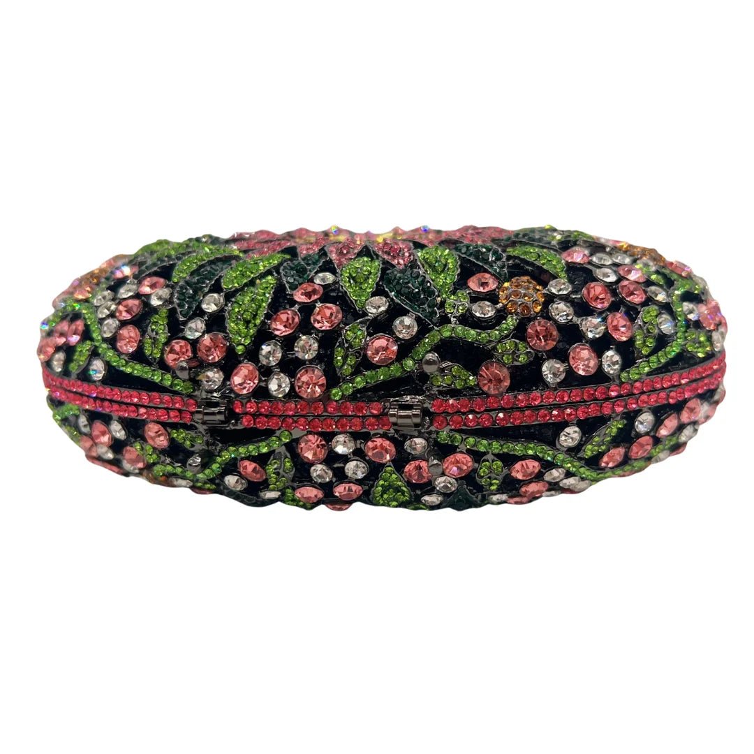 Artistic Floral Print Evening Clutch, Black Background with Colorful Flowers, Women's Party Purse, Wholesale