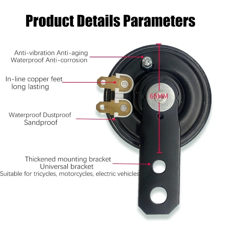 Universal 6V Motorcycle Electric Horn Kit Signal Speaker Waterproof Round Loud For Scooter Moped Dirt Bike Kits Car Accessories