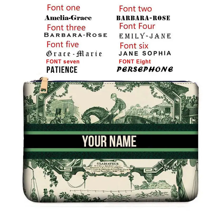 Graceful Customizable Name Women's Canvas Clutch Makeup Bag Purse Party Weekend Vacation Travel Cosmetic Bag Mobile Pouch Wallet
