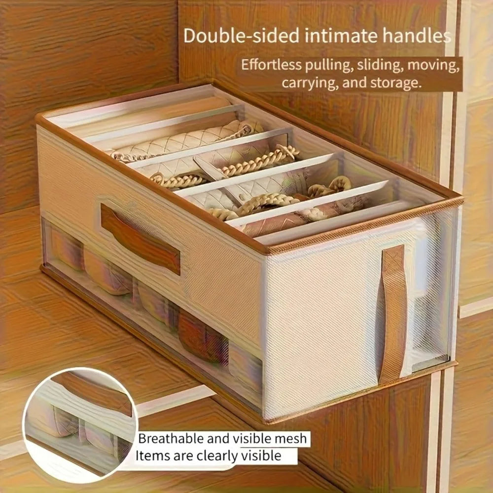 Clear Handbag Organizer For Closet Purse Storage Box Dustproof Divider With PU Leather Handles Space Saving Boutique Display