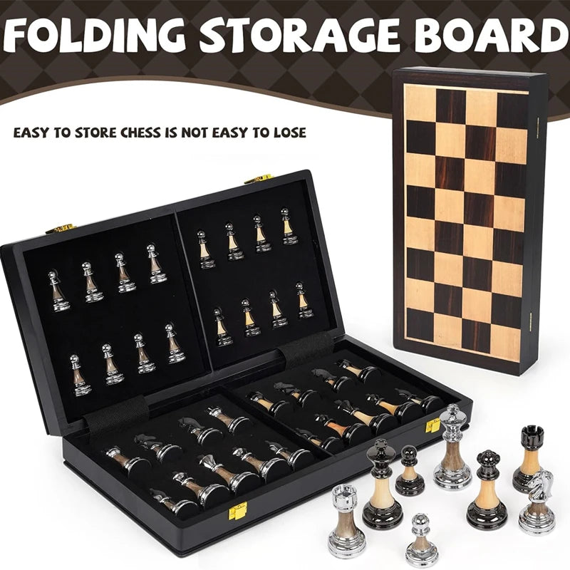 Chess set 45cm/ 17.7-inch Eewood large solid wood chessboard, high-end electroplated + acrylic chess piece king 9cm high