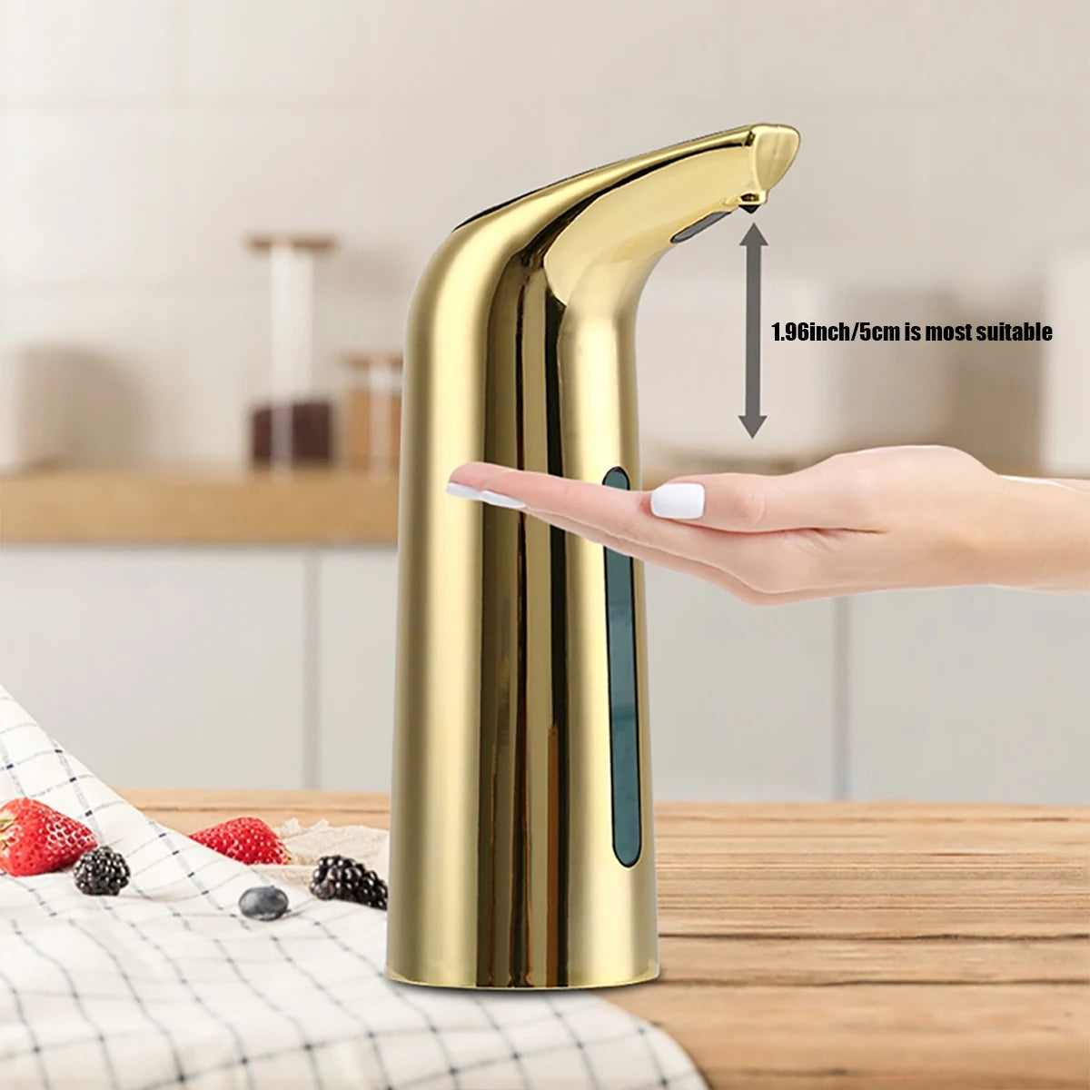 Large Capacity 13.53 Ounces (400ml) Infrared Sensor Touchless Automatic Foam Hand Soap Dispenser, with a High-End Gold-Colored Bottle. Smart Sensor Liquid Container, Suitable for Hand Washing, Kitchen Cleaning, Home Bathroom