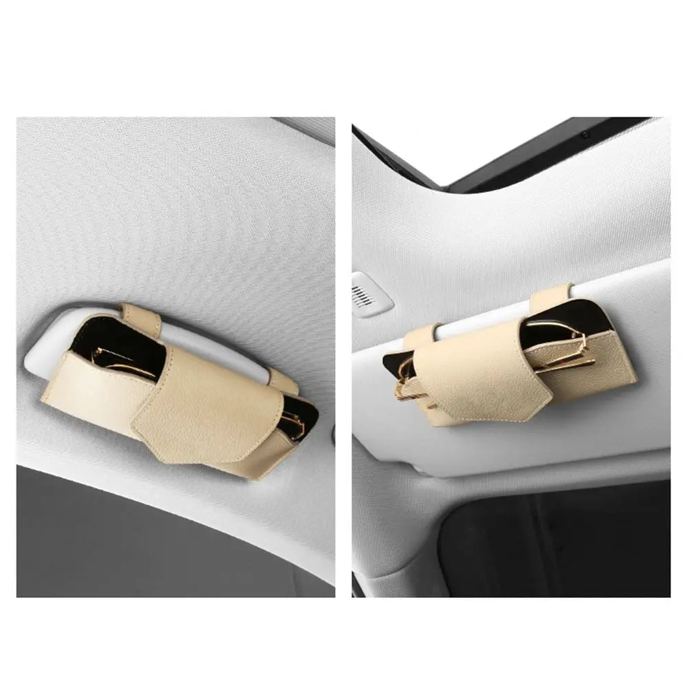PU Leather Auto Eyeglasses Storage Case Sunglasses Clip Wear-Resistant Car Glasses Case Hidden Magnetic Closure