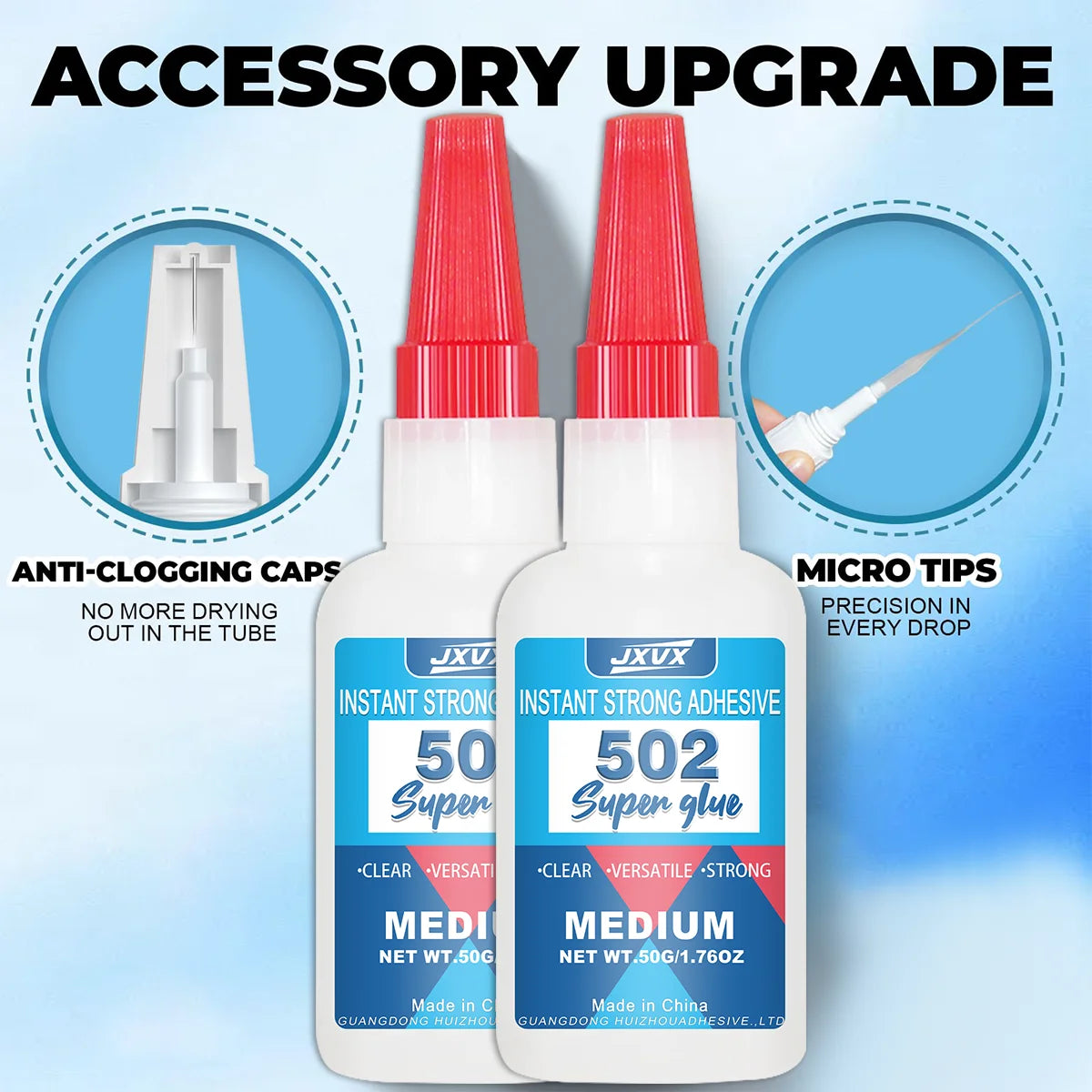Super Strong Adhesive 502, 50G（1.76Oz）502 Super Glue Cyanoacrylate Quick Dry Instant Leather Rubber Wood Metal Strong Bonding Liquid Adhesive Tool, Quick Drying in 3 Seconds, 3580 Psi