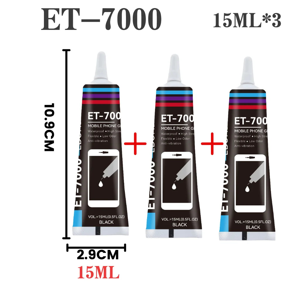 T7000 Black Soft Glue for Phone Back Glass Battery Repair-High Strength Anti-Vibration Flexible Adhesive Screen Replacement Glue