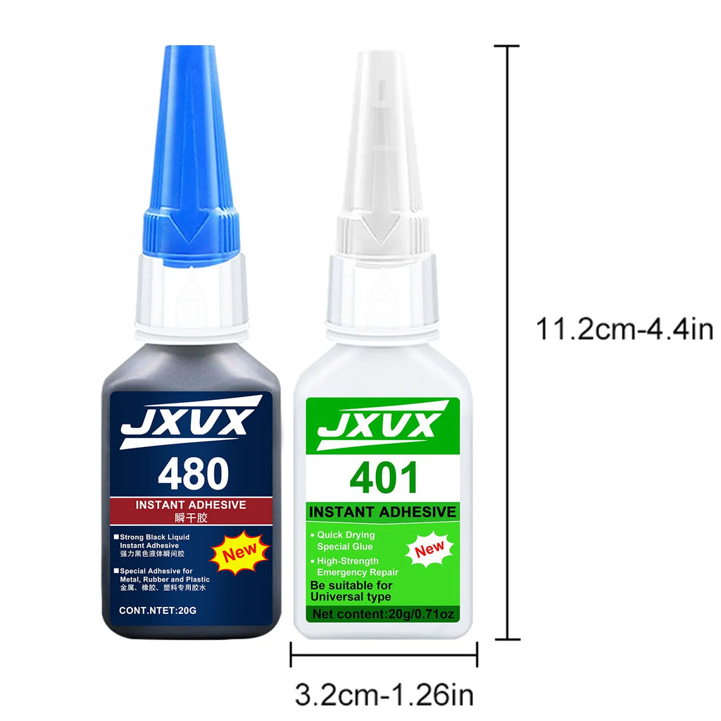 401/480 Clear/Black Super Glue Instant Quick-drying Cyanoacrylate Adhesive Leather Rubber Wood Metal Strong Bond Liquid Glue Tool Used For Diy Handicraft Repair Of Metal, Wood, Plastic and Ceramics.20g
