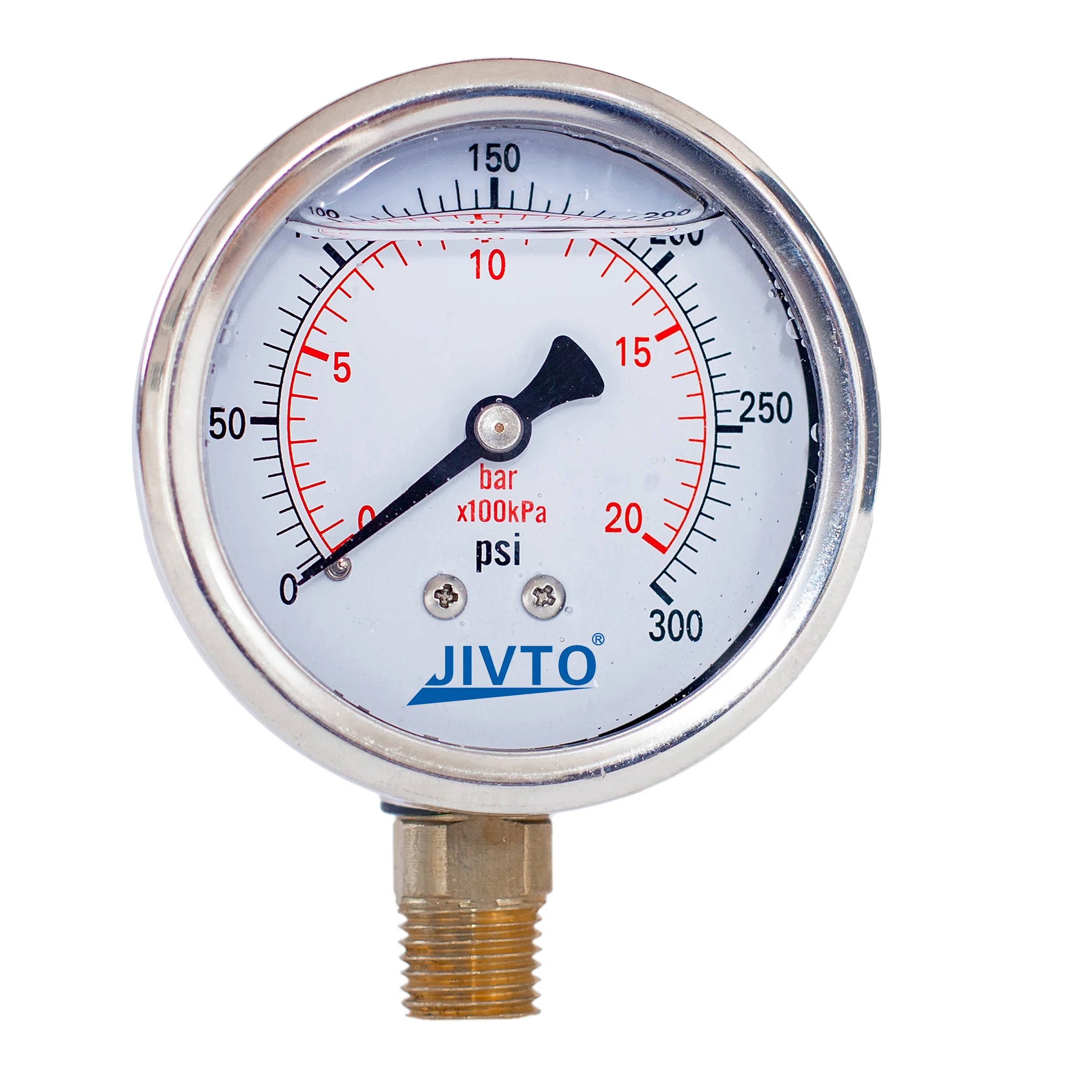 JIVTO Glycerine Filled Pressure Gauge 2.5 Inch 1/4 BSP Lower Mount 15,30,60, 100,160,200,300,400,600,3000 Psi & Bar, Shockproof